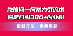 微信问一问暴力引流术，稳定日引300+创业粉，最新方法，条条爆款【揭秘】-金鼎聊项目