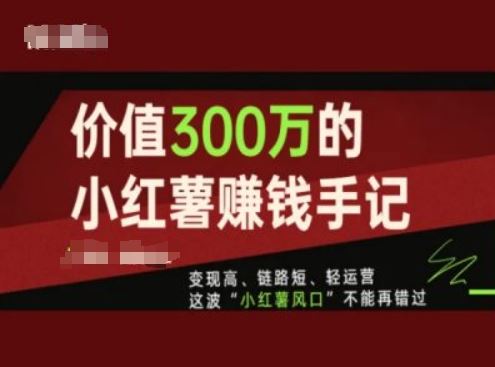 价值300万的小红书赚钱手记，变现高、链路短、轻运营，这波“小红薯风口”不能再错过-金鼎聊项目
