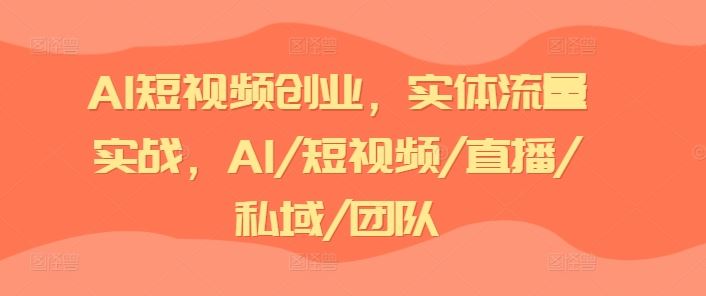 AI短视频创业，实体流量实战，AI/短视频/直播/私域/团队-金鼎聊项目