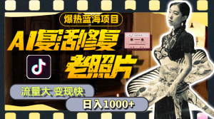 （11596期）暴热蓝海项目，AI复活修复老照片，流量大 变现快 一天收入1000+教程+素材-金鼎聊项目