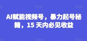 AI赋能视频号，暴力起号秘籍，15 天内必见收益【揭秘】-金鼎聊项目