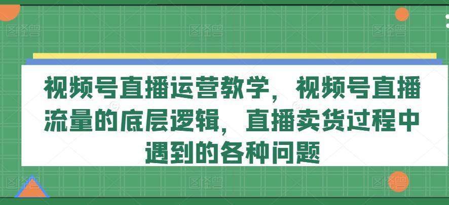 视频号直播运营教学,视频号直播流量的底层逻辑,直播卖货过程中遇到的各种问题-金鼎聊项目