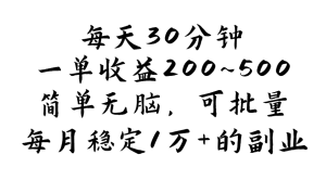 （11764期）每天30分钟，一单收益200~500，简单无脑，可批量放大，每月稳定1万+的…-金鼎聊项目