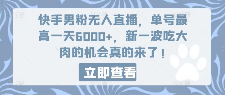 快手男粉无人直播,单号最高一天6000+,新一波吃大肉的机会真的来了-金鼎聊项目