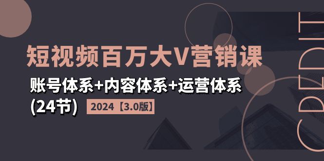 （11795期）2024短视频·百万大V营销课【3.0版】账号体系+内容体系+运营体系(24节)-金鼎聊项目