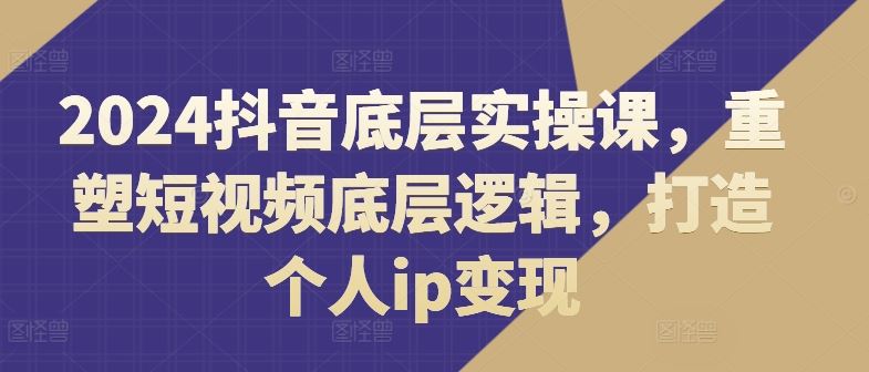 2024抖音底层实操课,重塑短视频底层逻辑,打造个人ip变现-金鼎聊项目