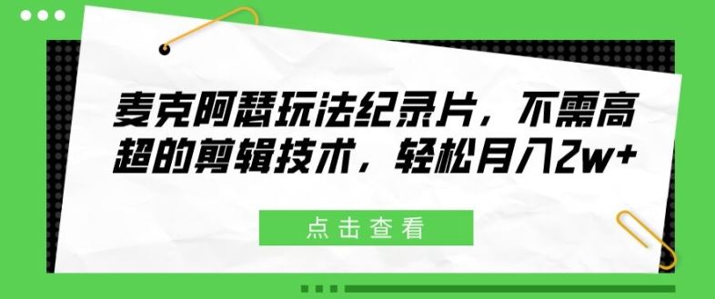 麦克阿瑟玩法纪录片，不需高超的剪辑技术，轻松月入2w+【揭秘】-金鼎聊项目