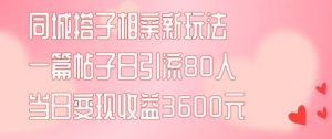 同城搭子相亲新玩法一篇帖子引流80人当日变现3600元(项目教程+实操教程)【揭秘】-金鼎聊项目