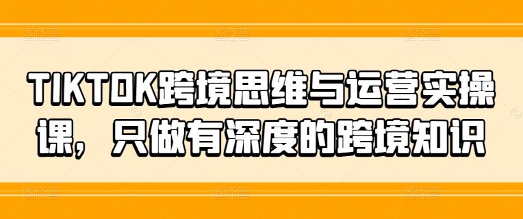 TIKTOK跨境思维与运营实操课，只做有深度的跨境知识-金鼎聊项目