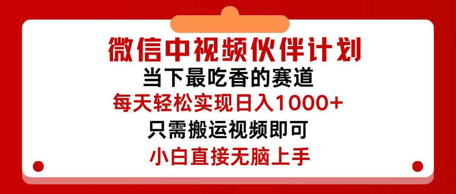 （12017期）微信中视频伙伴计划，仅靠搬运就能轻松实现日入500+，关键操作还简单，…-金鼎聊项目