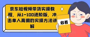 京东短视频带货实操教程,从1-100进阶版,冲击单人高佣的实操方法讲解-金鼎聊项目