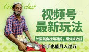 视频号新玩法，外国美食视频混剪，撸分成计划收益，视频制作简单，轻松月入过万【揭秘】-金鼎聊项目
