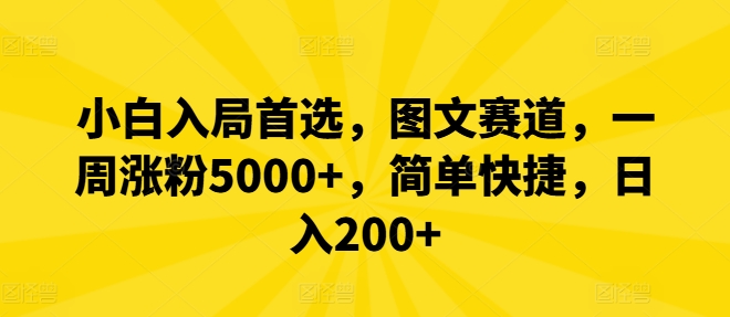 小白入局首选，图文赛道，一周涨粉5000+，简单快捷，日入200+-金鼎聊项目