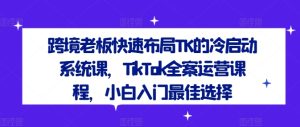 跨境老板快速布局TK的冷启动系统课,TikTok全案运营课程,小白入门最佳选择-金鼎聊项目