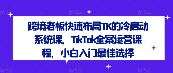 跨境老板快速布局TK的冷启动系统课,TikTok全案运营课程,小白入门最佳选择-金鼎聊项目