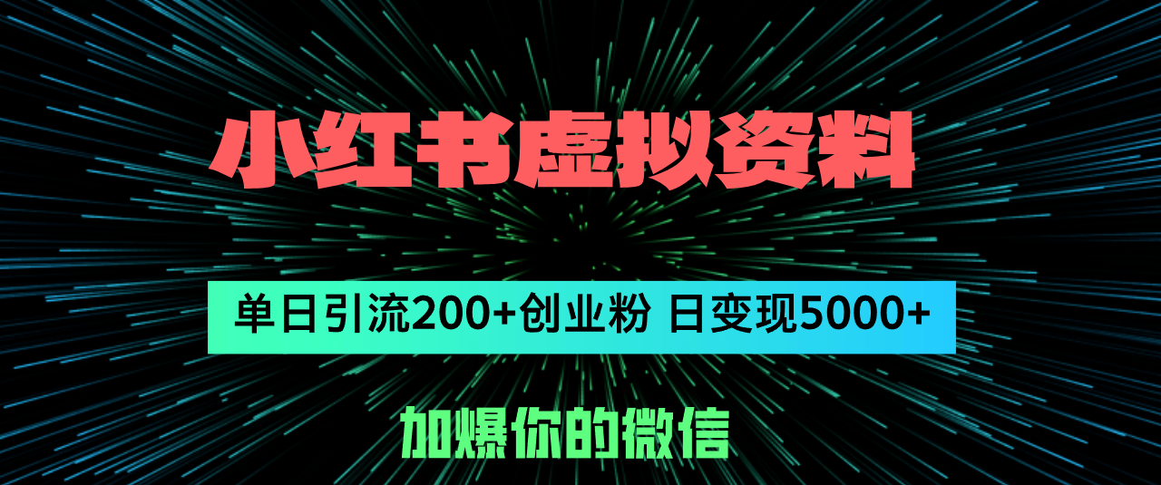 (12164期)小红书虚拟资料日引流200+创业粉,单日变现5000+-金鼎聊项目