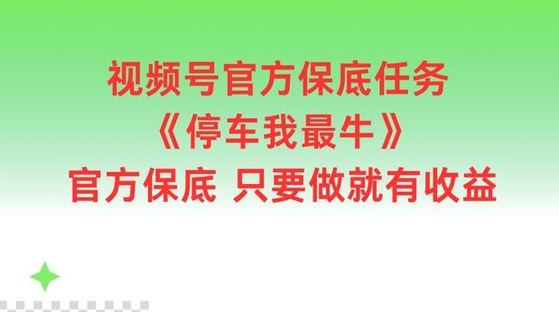 视频号官方保底任务，停车我最牛，官方保底只要做就有收益【揭秘】-金鼎聊项目