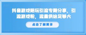 抖音游戏陪玩引流专题分享，引流游戏粉，流量供给足够大-金鼎聊项目