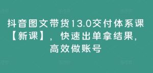 抖音图文带货13.0交付体系课【新课】，快速出单拿结果，高效做账号-金鼎聊项目