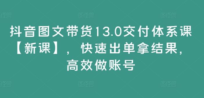 抖音图文带货13.0交付体系课【新课】，快速出单拿结果，高效做账号-金鼎聊项目