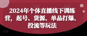 2024年个体直播训练营，起号、货源、单品打爆、投流等玩法-金鼎聊项目
