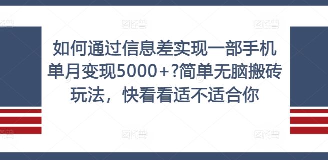 如何通过信息差实现一部手机单月变现5000+?简单无脑搬砖玩法，快看看适不适合你【揭秘】-金鼎聊项目