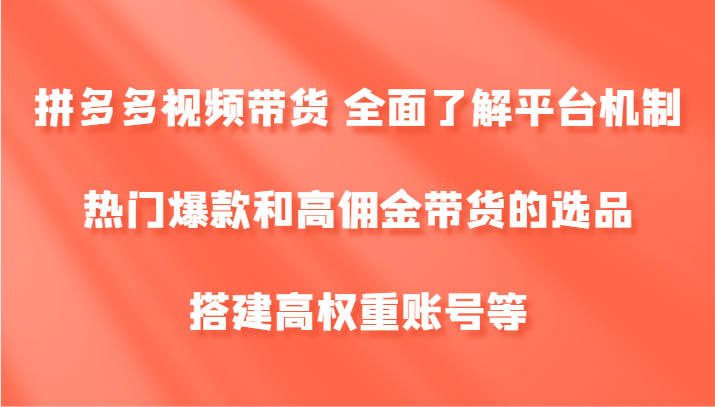 拼多多视频带货 全面了解平台机制、热门爆款和高佣金带货的选品，搭建高权重账号等-金鼎聊项目
