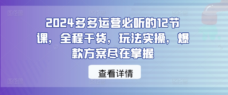 2024多多运营必听的12节课，全程干货，玩法实操，爆款方案尽在掌握-金鼎聊项目