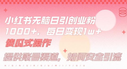 小红书无脑每日引流创业粉500+，小白每天只花半小时，躺赚长尾收益【揭秘】-金鼎聊项目