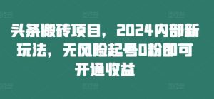 头条搬砖项目，2024内部新玩法，无风险起号0粉即可开通收益-金鼎聊项目