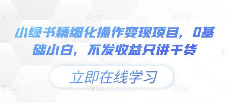 小绿书精细化操作变现项目，0基础小白，不发收益只讲干货-金鼎聊项目