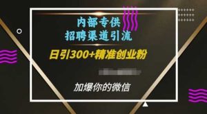 内部招聘渠道日引流300+创业粉，加爆你的微信【揭秘】-金鼎聊项目