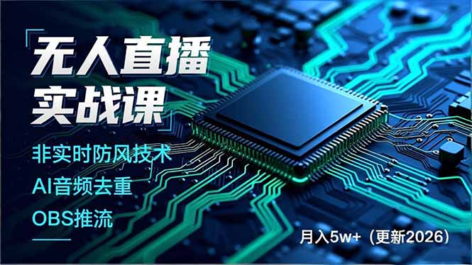 无人直播实战课，非实时防风技术、AI音频去重、OBS推流，建立技术壁垒，月入5w+(更新2026-金鼎聊项目