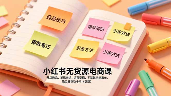 小红书无货源电商课，开店选品、笔记搬运、运营变现，零基础快速出单，稳定日销数十单(更新-金鼎聊项目