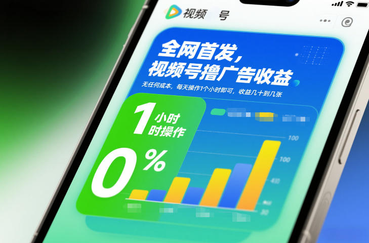 全网首发，视频号撸广告收益，无任何成本，每天操作1个小时即可，收益几十到几张-金鼎聊项目
