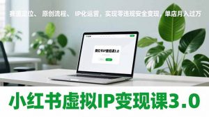 小红书虚拟IP变现课3.0，赛道定位、原创流程、IP化运营，实现零违规安全变现，单店月入过万-金鼎聊项目