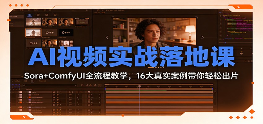 AI视频实战落地课：Sora+ComfyUI全流程教学，16大真实案例带你轻松出片-金鼎聊项目