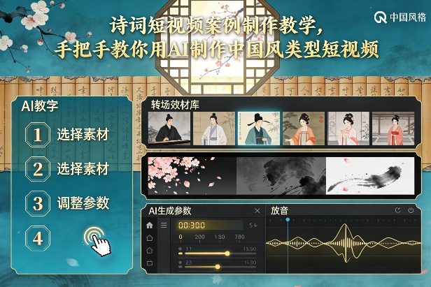 古诗词短视频案例制作教学，手把手教你用AI制作中国风类型短视频-金鼎聊项目