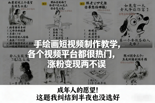 手绘画短视频制作教学，各个视频平台都很热门，涨粉变现两不误-金鼎聊项目