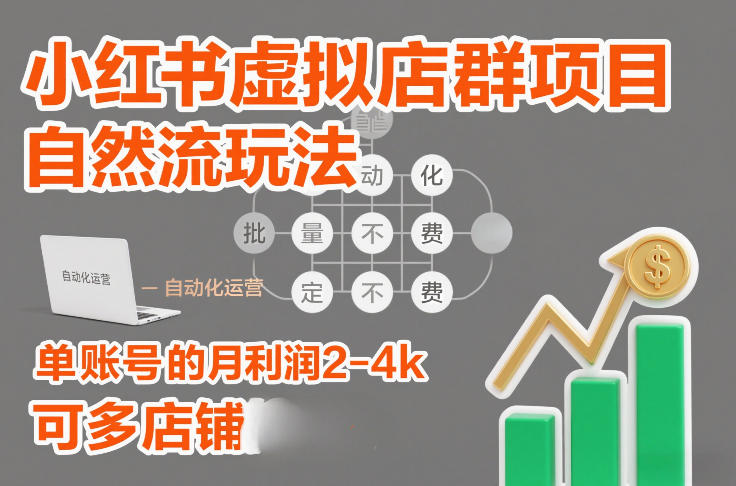 小红书虚拟店群项目，自然流玩法，批量自动化，稳定不费号，单账号的月利润2-4k，可多店矩阵-金鼎聊项目