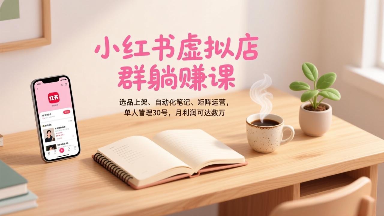 小红书虚拟店群躺赚课，选品上架、自动化笔记、矩阵运营，单人管理30号，月利润可达数万-金鼎聊项目