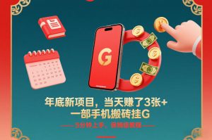 年底新项目，当天賺了3张+，一部手机搬砖挂G，5分钟上手，保姆级教程【揭秘】-金鼎聊项目