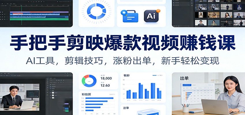 手把手剪映爆款视频赚钱课：AI工具，剪辑技巧，涨粉出单，新手轻松变现-金鼎聊项目