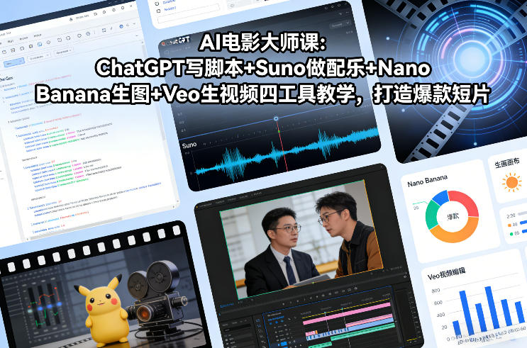 AI电影大师课：ChatGPT写脚本+Suno做配乐+Nano Banana生图+Veo生视频，打造爆款短片-金鼎聊项目
