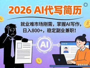 AI代写简历，超暴利，用万能模板月入1-3万实战教程，2026年市场刚需！-金鼎聊项目