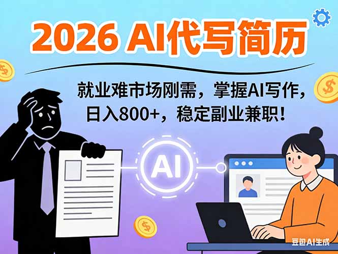 AI代写简历，超暴利，用万能模板月入1-3万实战教程，2026年市场刚需！-金鼎聊项目