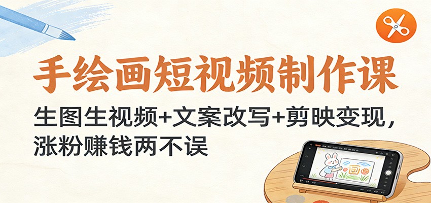手绘画短视频制作课：生图生视频+文案改写+剪映变现，涨粉赚钱两不误-金鼎聊项目