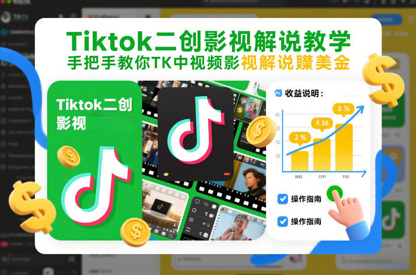 Tiktok二创影视解说教学，手把手教你TK中视频影视解说賺美金(更新26年1月)-金鼎聊项目
