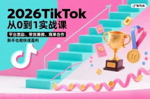 2026TikTok从0到1实战课，平台激励、带货賺佣、商单合作，新手也能快速盈利(3天直播课)-金鼎聊项目