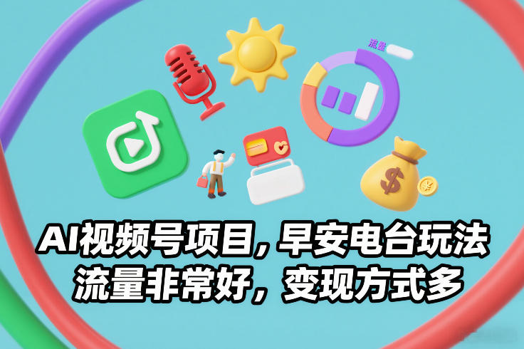 AI视频号项目，早安电台玩法，流量非常好，变现方式多-金鼎聊项目